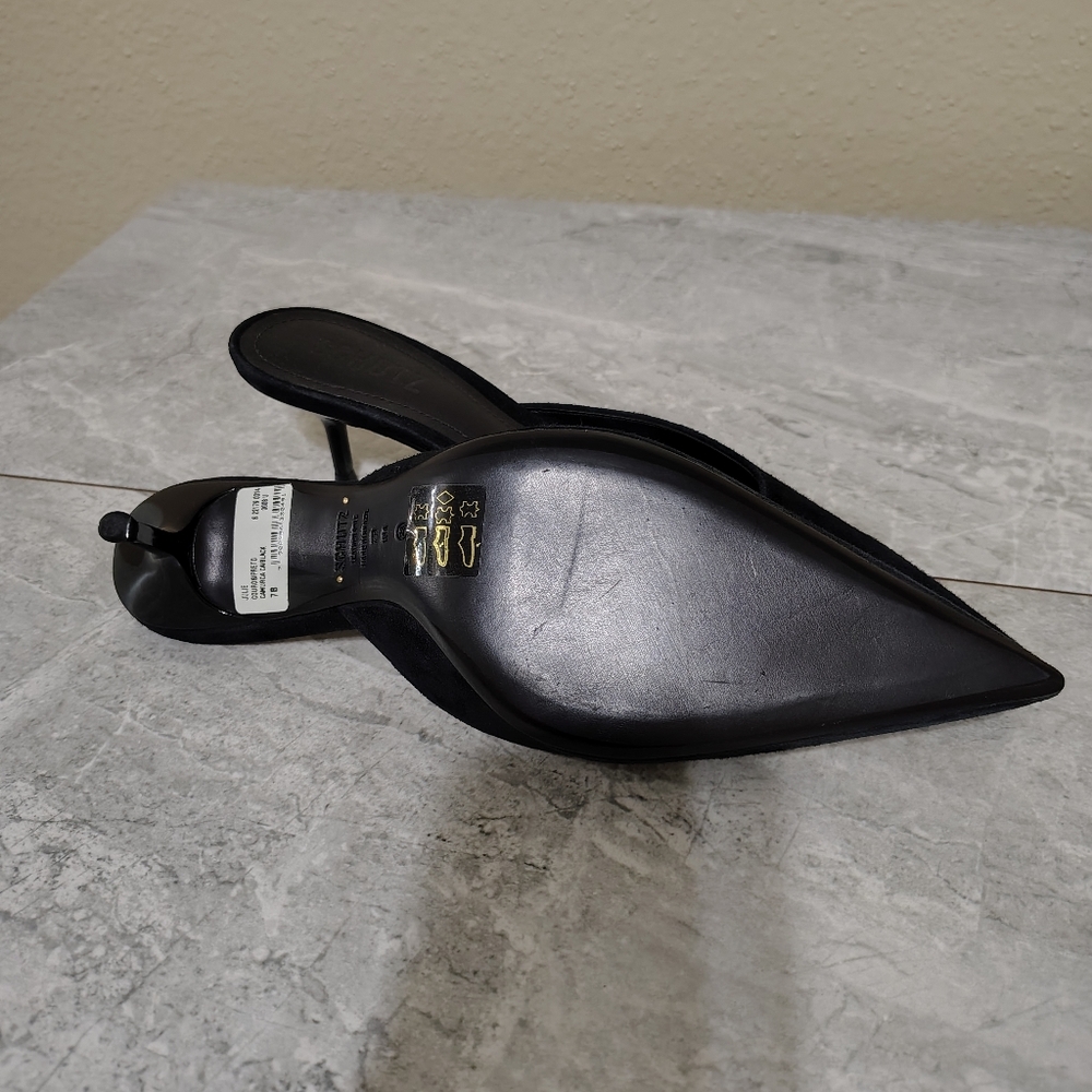 Schutz Julie Black Suede Pointed Toe Mule Heels Size 7 - Picture 10 of 10
